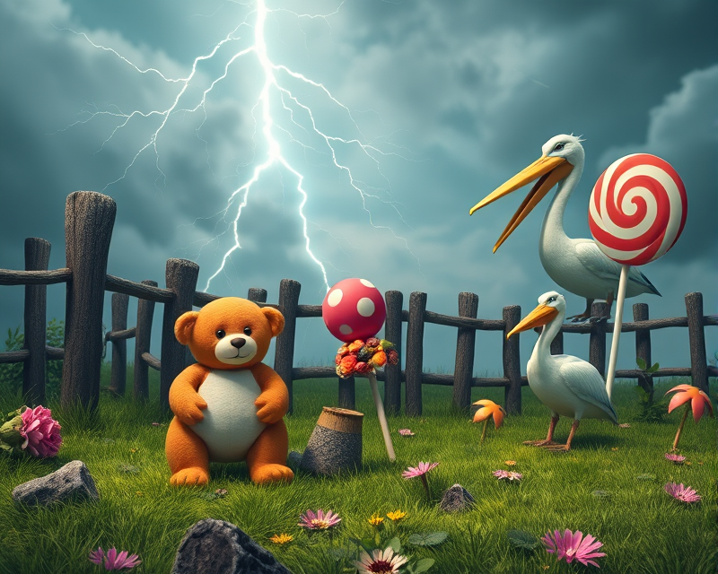 toad, teddy bear, fence, pelican, lightning, lollipop, popsicle, gameboy